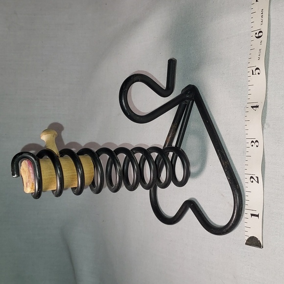 Vintage Black Wrought Iron Spiral "Courting Candle" Candle Holder Witch Wood Peg - Picture 3 of 6